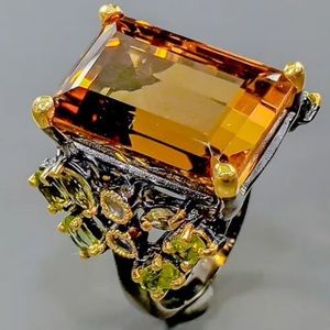 ARTISAN HANDCRAFTED💛IF 33ct NOT ENHANCED CITRINE QUARTZ RING•925 STERLING SILV